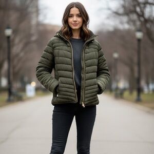 YMI Olive Quilted Puffed Jacket Size M Women's Full Zip